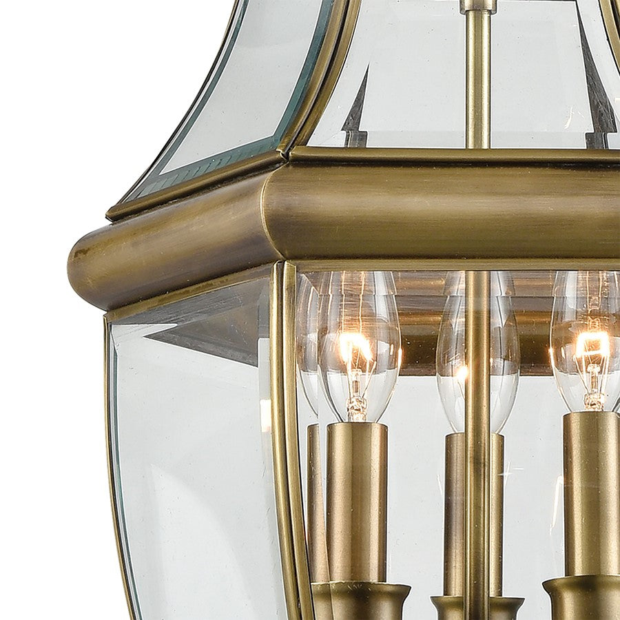 Atlas Lighting Ashford 12in 3-Light Outdoor Pendant | Traditional Antique Brass and Clear Glass | Porch & Patio | 12 x 12 x 21 in | Model OL11387-BS