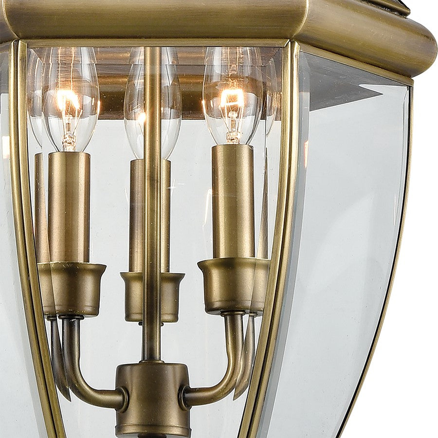 Atlas Lighting Ashford 12in 3-Light Outdoor Pendant | Traditional Antique Brass and Clear Glass | Porch & Patio | 12 x 12 x 21 in | Model OL11387-BS
