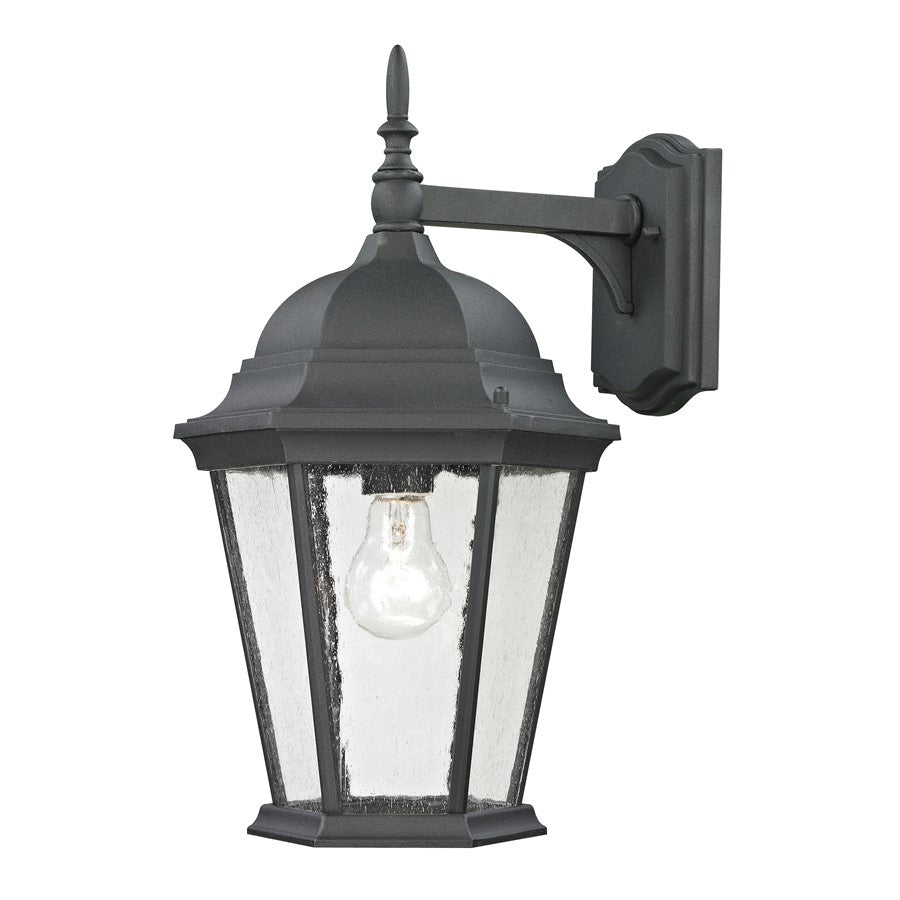 Atlas Lighting Temple Hill 16in 1-Light Outdoor Wall Sconce | Traditional Matte Black Metal and Clear Seeded Glass | Porch | Model OL11392-BK