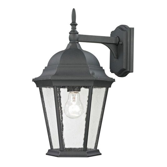 Atlas Lighting Temple Hill 16in 1-Light Outdoor Wall Sconce | Traditional Matte Black Metal and Clear Seeded Glass | Porch | Model OL11392-BK