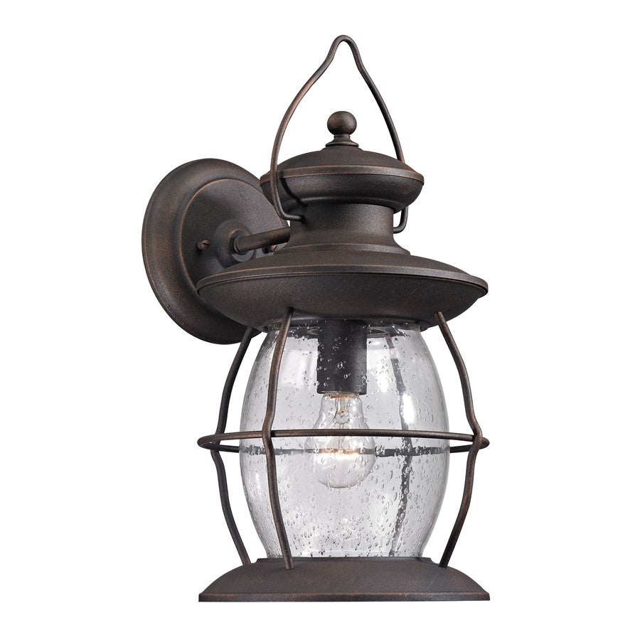 Atlas Lighting Village Lantern 17in 1-Light Outdoor Wall Sconce | Traditional Weathered Charcoal Metal and Clear Seeded Glass | Model OL11393-BK