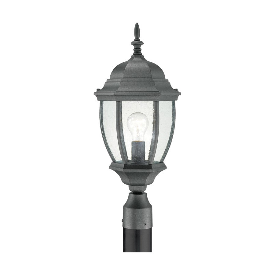 Atlas Covington 21in 1-Light Outdoor Post Light | Traditional Black Metal and Seeded Glass | Driveway & Garden Path | Model OL11395-BK