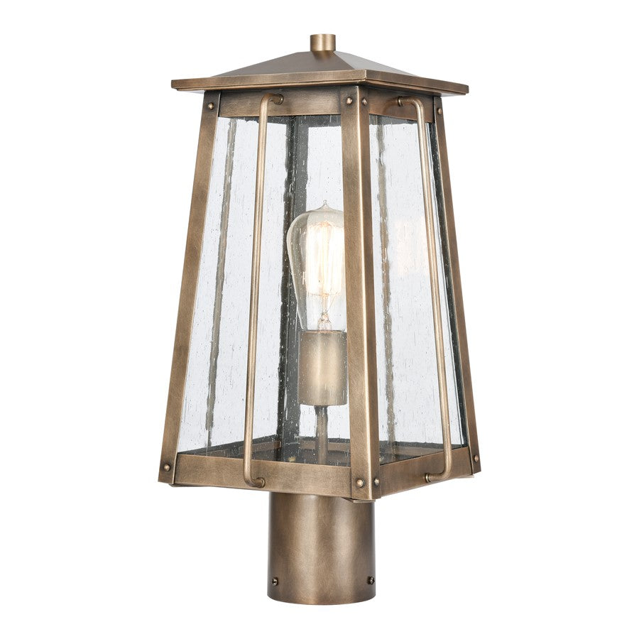 Atlas Kirkdale 17in 2-Light Outdoor Post Light | Transitional Vintage Brass Metal and Clear Seeded Glass | Driveway & Garden Path | Model OL11396-BS