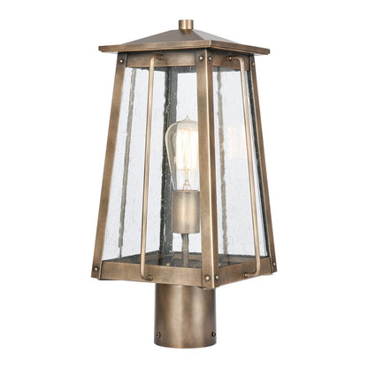 Atlas Kirkdale 17in 2-Light Outdoor Post Light | Transitional Vintage Brass Metal and Clear Seeded Glass | Driveway & Garden Path | Model OL11396-BS