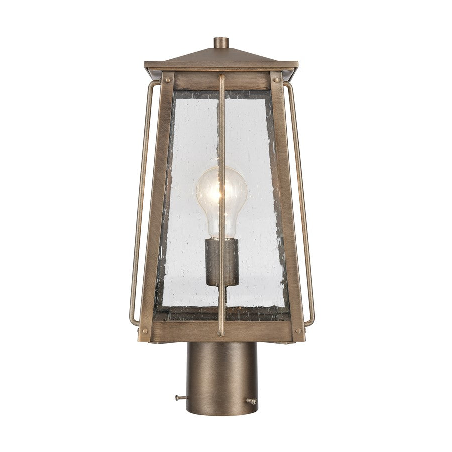 Atlas Kirkdale 17in 2-Light Outdoor Post Light | Transitional Vintage Brass Metal and Clear Seeded Glass | Driveway & Garden Path | Model OL11396-BS