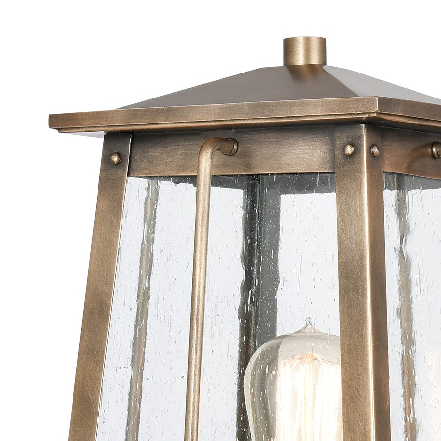 Atlas Kirkdale 17in 2-Light Outdoor Post Light | Transitional Vintage Brass Metal and Clear Seeded Glass | Driveway & Garden Path | Model OL11396-BS