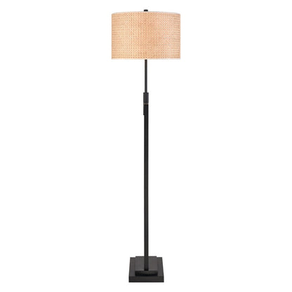 Atlas Baitz 62in Floor Lamp | Transitional Matte Black Metal and Natural Rattan Drum Shade | Living Room & Bedroom | Model PL11001-BK
