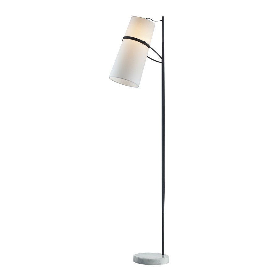 Atlas Lighting Banded Shade 70in 1-Light Floor Lamp | Mid-Century Matte Black and White Fabric | Living Room & Bedroom | Model PL11002-BK