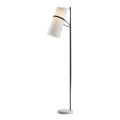 Atlas Lighting Banded Shade 70in 1-Light Floor Lamp | Mid-Century Matte Black and White Fabric | Living Room & Bedroom | Model PL11002-BK