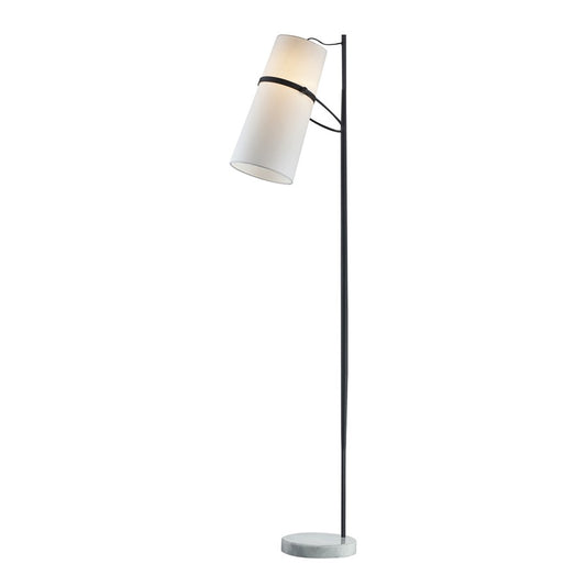 Atlas Lighting Banded Shade 70in 1-Light Floor Lamp | Mid-Century Matte Black and White Fabric | Living Room & Bedroom | Model PL11002-BK
