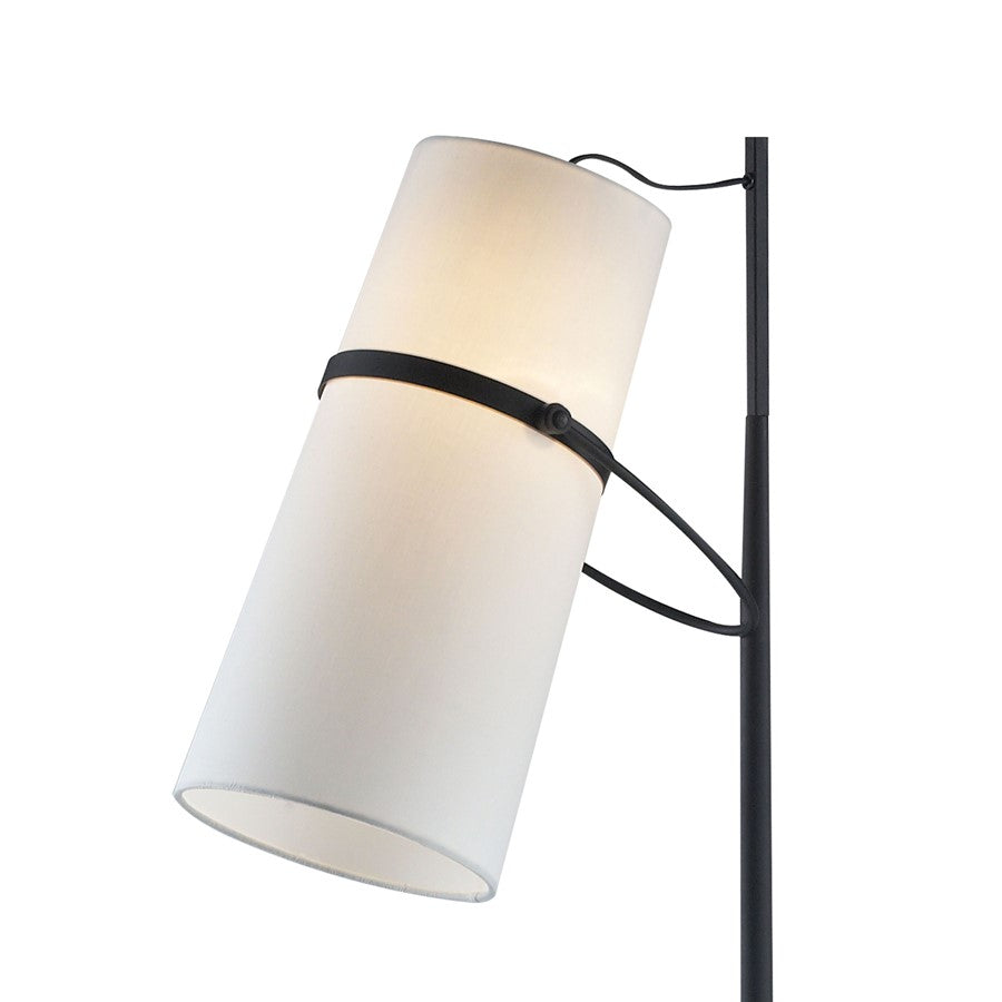 Atlas Lighting Banded Shade 70in 1-Light Floor Lamp | Mid-Century Matte Black and White Fabric | Living Room & Bedroom | Model PL11002-BK