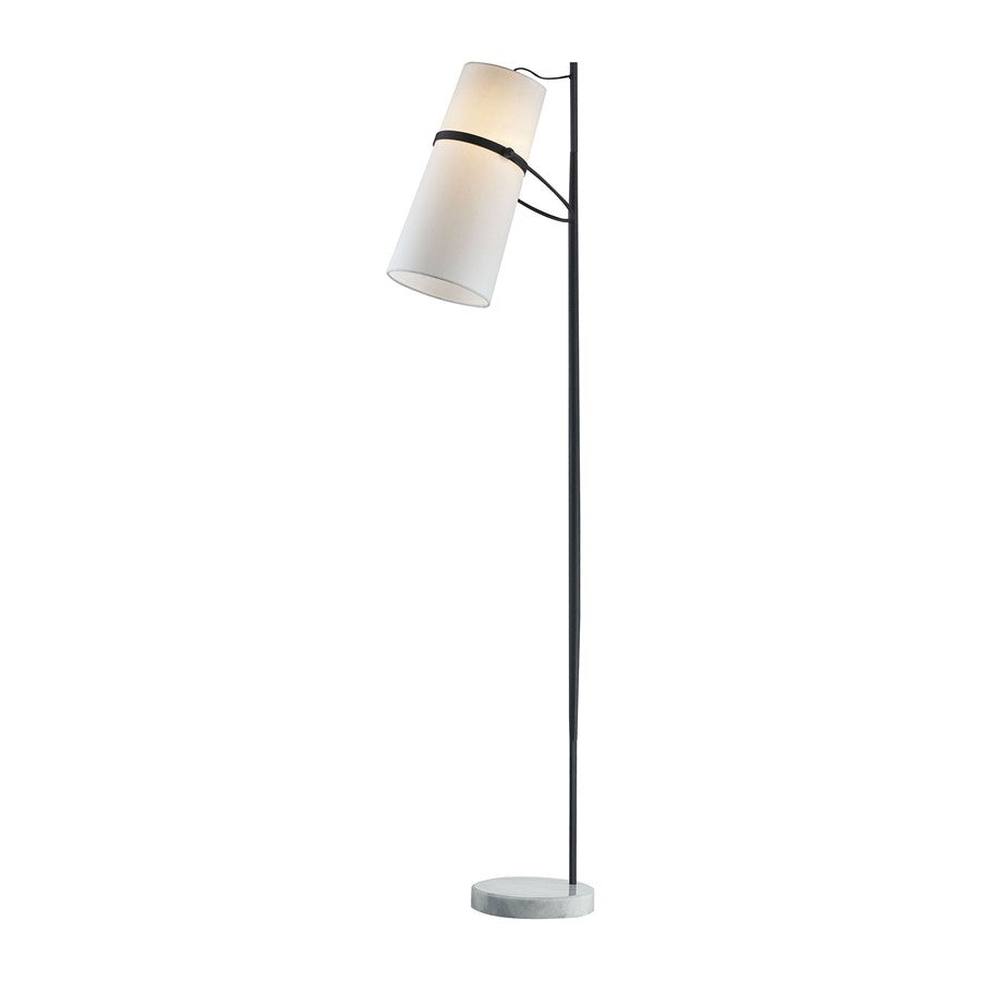 Atlas Lighting Banded Shade 70in 1-Light Floor Lamp | Mid-Century Matte Black and White Fabric | Living Room & Bedroom | Model PL11002-BK
