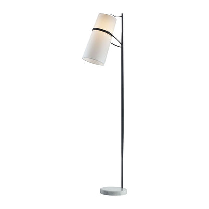 Atlas Lighting Banded Shade 70in 1-Light Floor Lamp | Mid-Century Matte Black and White Fabric | Living Room & Bedroom | Model PL11002-BK