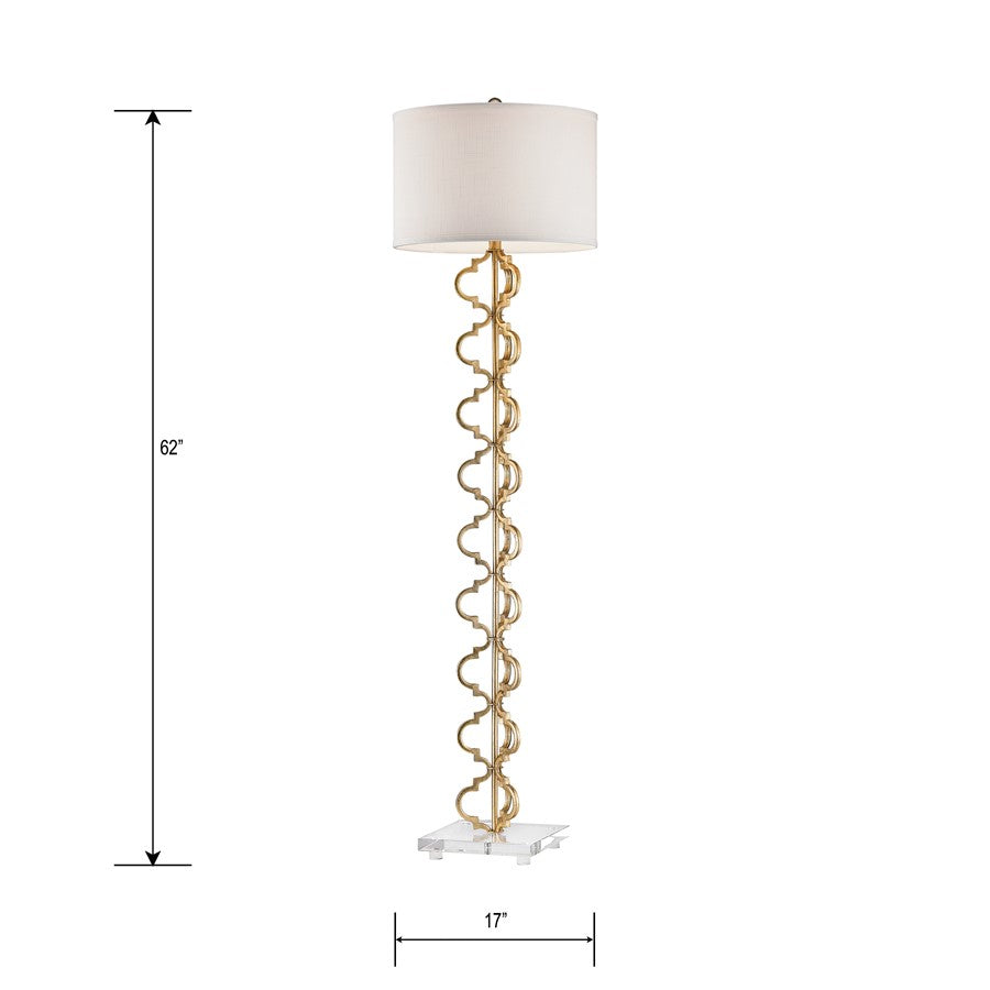 Atlas Lighting Castile 62in 1-Light Floor Lamp | Transitional Gold and White Fabric Shade | Living Room & Bedroom | Model PL11006-GD2
