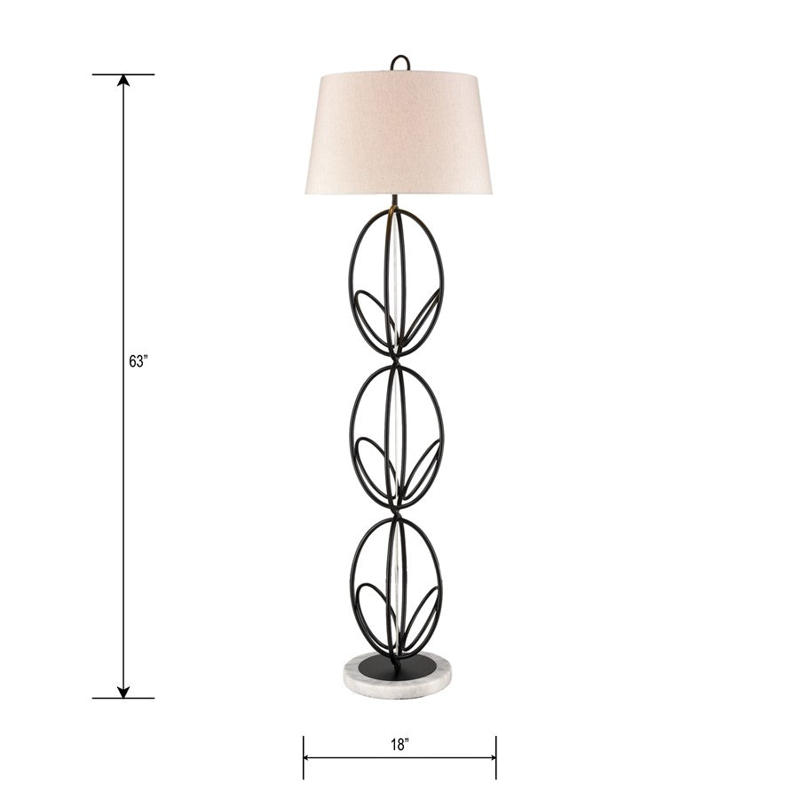 Atlas Lighting Morely 63in 1-Light Floor Lamp | Transitional Matte Black and Brown Fabric Shade | Living Room & Bedroom | Model PL11016-BK