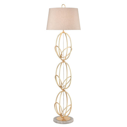 Atlas Lighting Morely 63in 1-Light Floor Lamp | Transitional Gold Leaf and Brown Fabric Shade | Living Room & Bedroom | Model PL11016-GD
