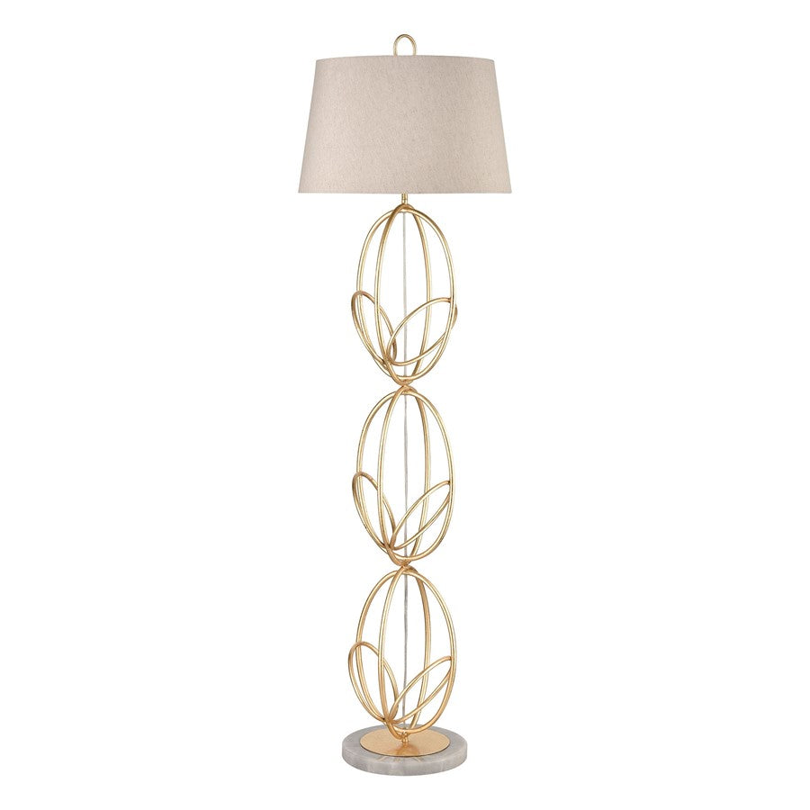 Atlas Lighting Morely 63in 1-Light Floor Lamp | Transitional Gold Leaf and Brown Fabric Shade | Living Room & Bedroom | Model PL11016-GD