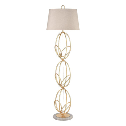Atlas Lighting Morely 63in 1-Light Floor Lamp | Transitional Gold Leaf and Brown Fabric Shade | Living Room & Bedroom | Model PL11016-GD
