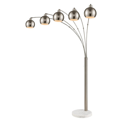 Atlas Lighting Peterborough 85in 5-Light Arc Floor Lamp | Modern Polished Nickel Metal and White Stone Base | Living Room | Model PL11018-NK