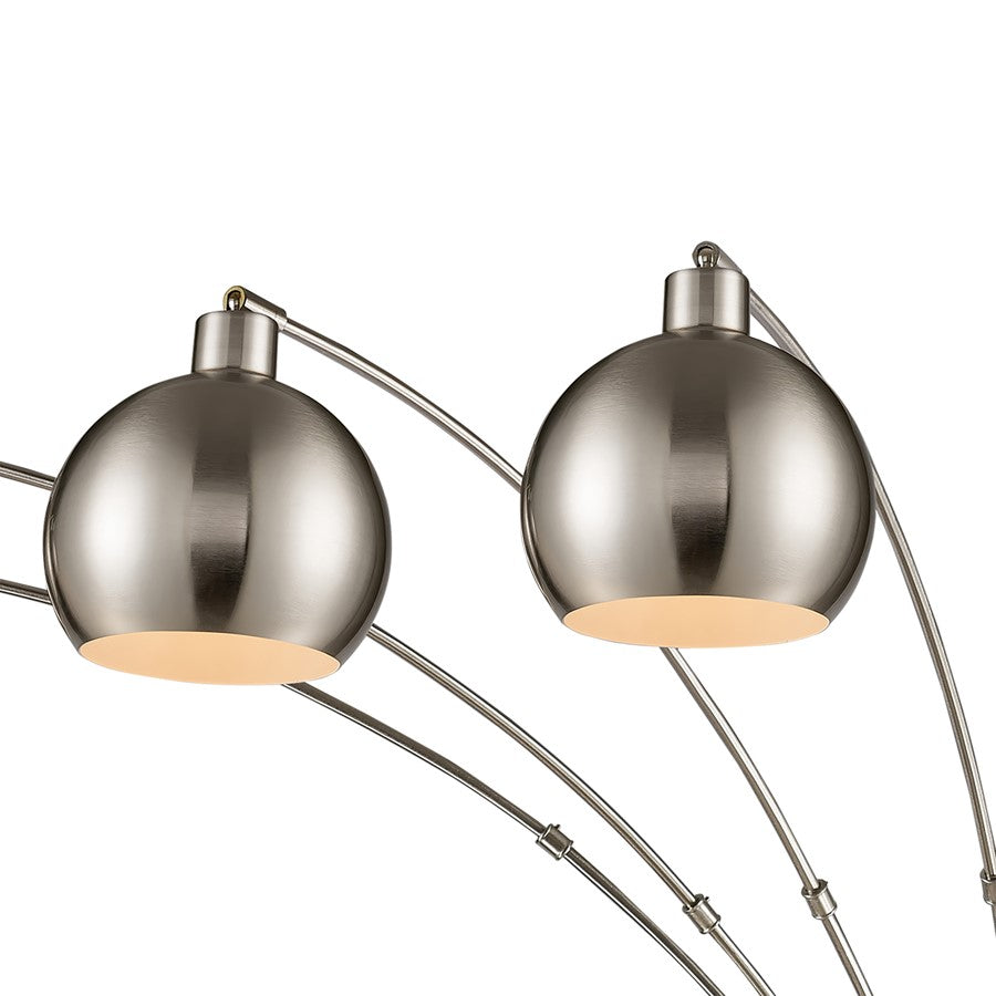 Atlas Lighting Peterborough 85in 5-Light Arc Floor Lamp | Modern Polished Nickel Metal and White Stone Base | Living Room | Model PL11018-NK