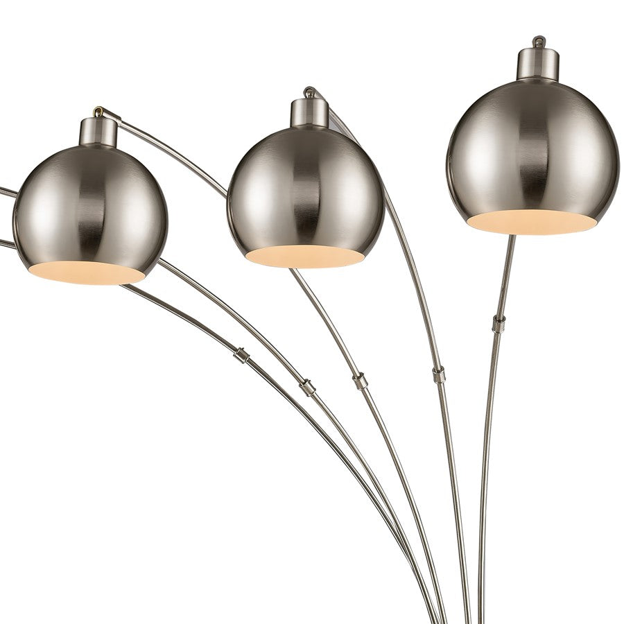 Atlas Lighting Peterborough 85in 5-Light Arc Floor Lamp | Modern Polished Nickel Metal and White Stone Base | Living Room | Model PL11018-NK