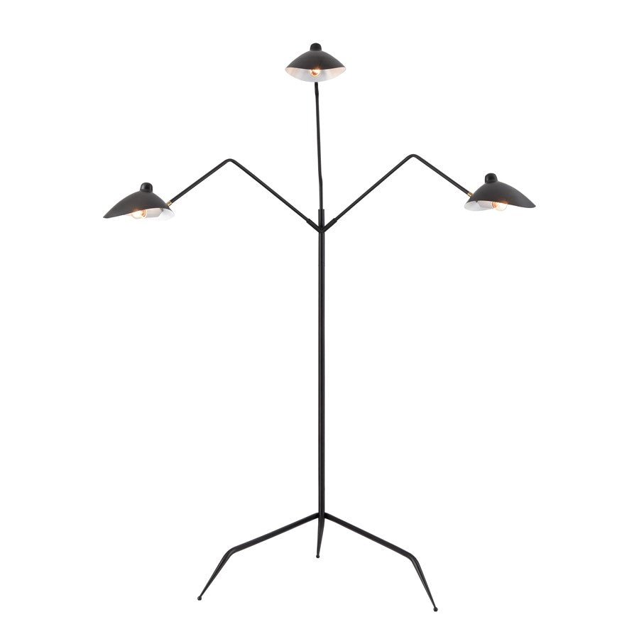 Atlas Lighting Risley 81in 3-Light Floor Lamp | Modern Matte Black Metal and Aged Brass Accents | Living Room & Bedroom | Model PL11020-BK