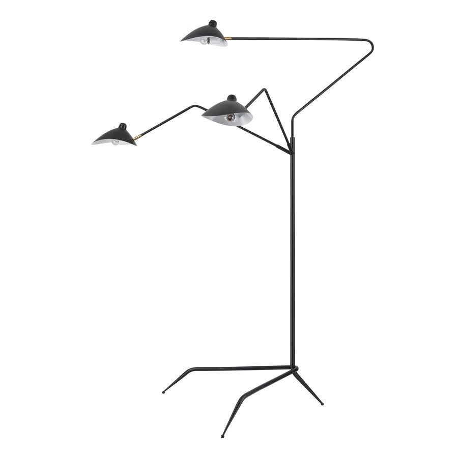 Atlas Lighting Risley 81in 3-Light Floor Lamp | Modern Matte Black Metal and Aged Brass Accents | Living Room & Bedroom | Model PL11020-BK