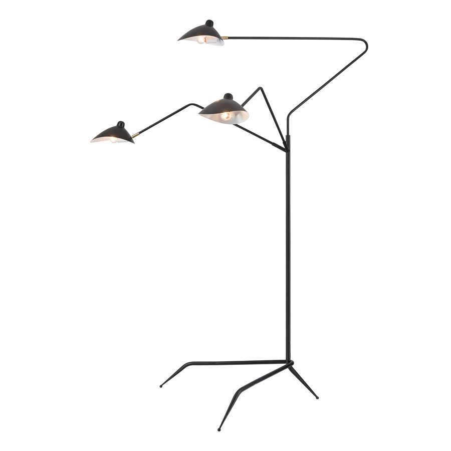 Atlas Lighting Risley 81in 3-Light Floor Lamp | Modern Matte Black Metal and Aged Brass Accents | Living Room & Bedroom | Model PL11020-BK