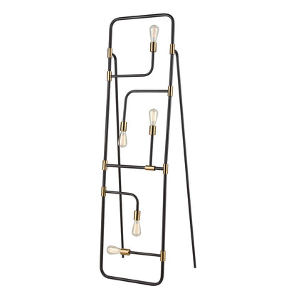 Atlas Lighting Think Tank 64in 5-Light Floor Lamp | Modern Black and Aged Brass Metal | Living Room & Bedroom | 18 x 15 x 64 in | Model PL11023-BK