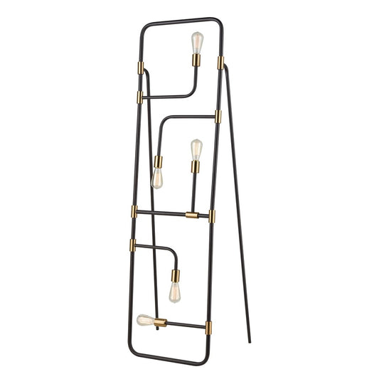 Atlas Lighting Think Tank 64in 5-Light Floor Lamp | Modern Black and Aged Brass Metal | Living Room & Bedroom | 18 x 15 x 64 in | Model PL11023-BK