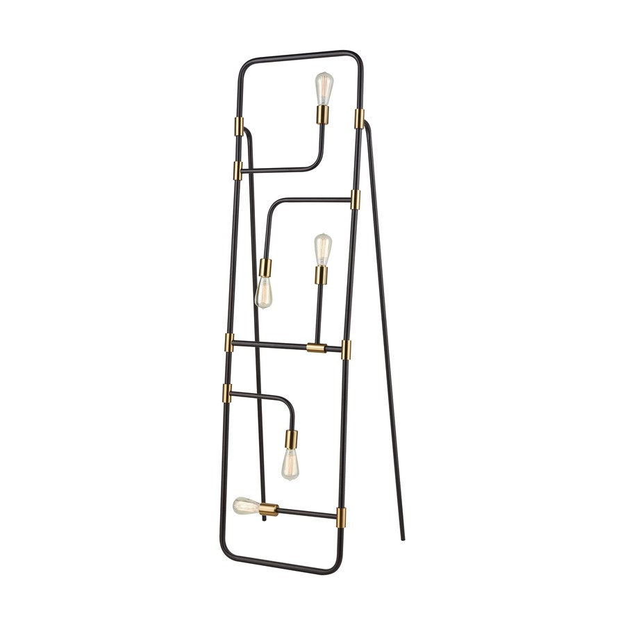 Atlas Lighting Think Tank 64in 5-Light Floor Lamp | Modern Black and Aged Brass Metal | Living Room & Bedroom | 18 x 15 x 64 in | Model PL11023-BK