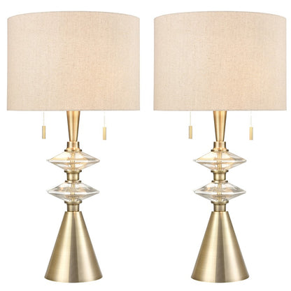 Atlas Lighting Annetta 33in 2-Light Table Lamp Set of 2 | Antique Brass and Off White Linen | Bedroom & Living Room | Model PL11030-BSS
