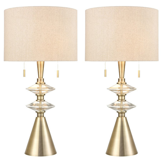 Atlas Lighting Annetta 33in 2-Light Table Lamp Set of 2 | Antique Brass and Off White Linen | Bedroom & Living Room | Model PL11030-BSS