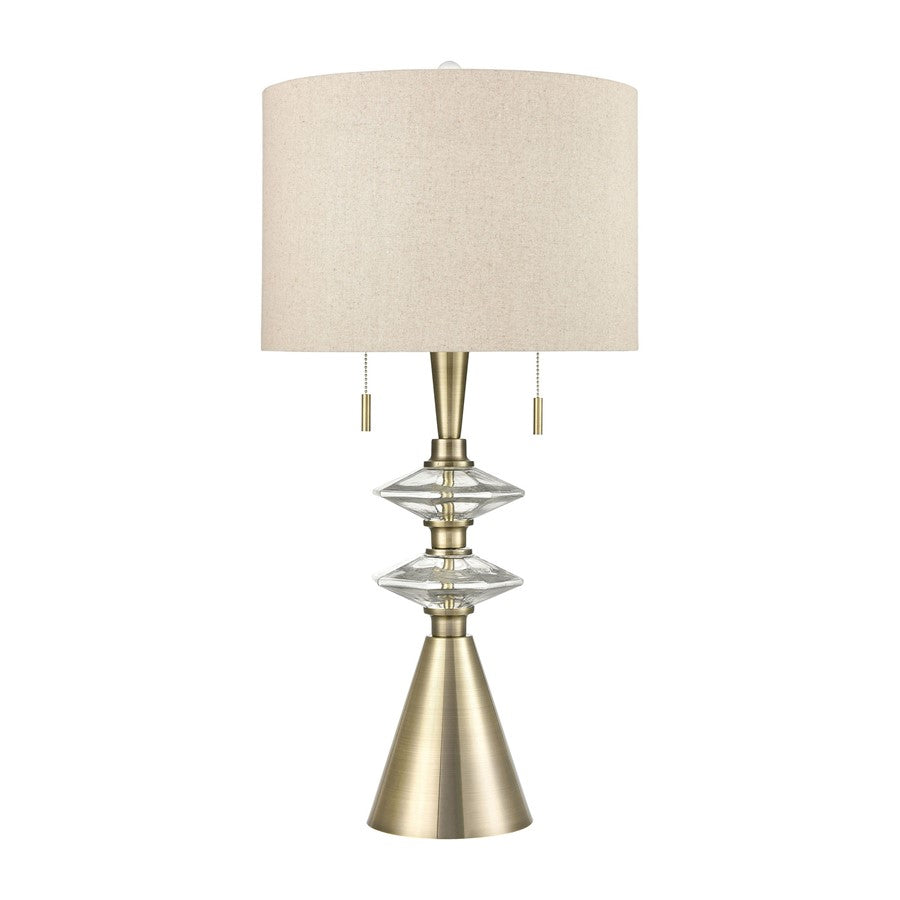 Atlas Lighting Annetta 33in 2-Light Table Lamp Set of 2 | Antique Brass and Off White Linen | Bedroom & Living Room | Model PL11030-BSS