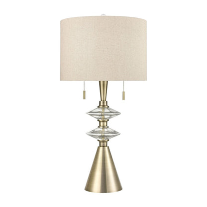 Atlas Lighting Annetta 33in 2-Light Table Lamp Set of 2 | Antique Brass and Off White Linen | Bedroom & Living Room | Model PL11030-BSS