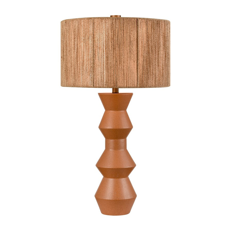 Atlas Lighting Belen 31in 1-Light Table Lamp | Transitional Ochre Earthenware and White Woven Rope Drum Shade | Living Room | Model PL11037-OR