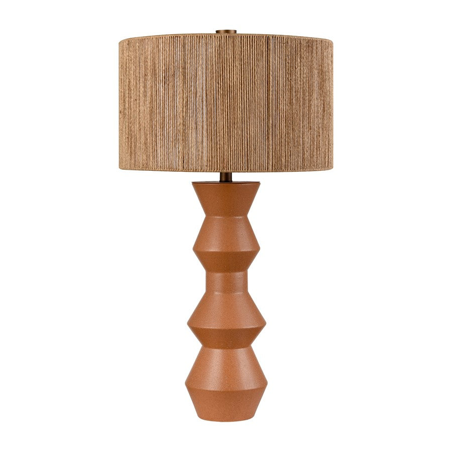 Atlas Lighting Belen 31in 1-Light Table Lamp | Transitional Ochre Earthenware and White Woven Rope Drum Shade | Living Room | Model PL11037-OR