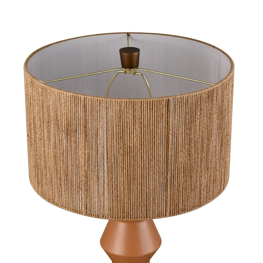 Atlas Lighting Belen 31in 1-Light Table Lamp | Transitional Ochre Earthenware and White Woven Rope Drum Shade | Living Room | Model PL11037-OR