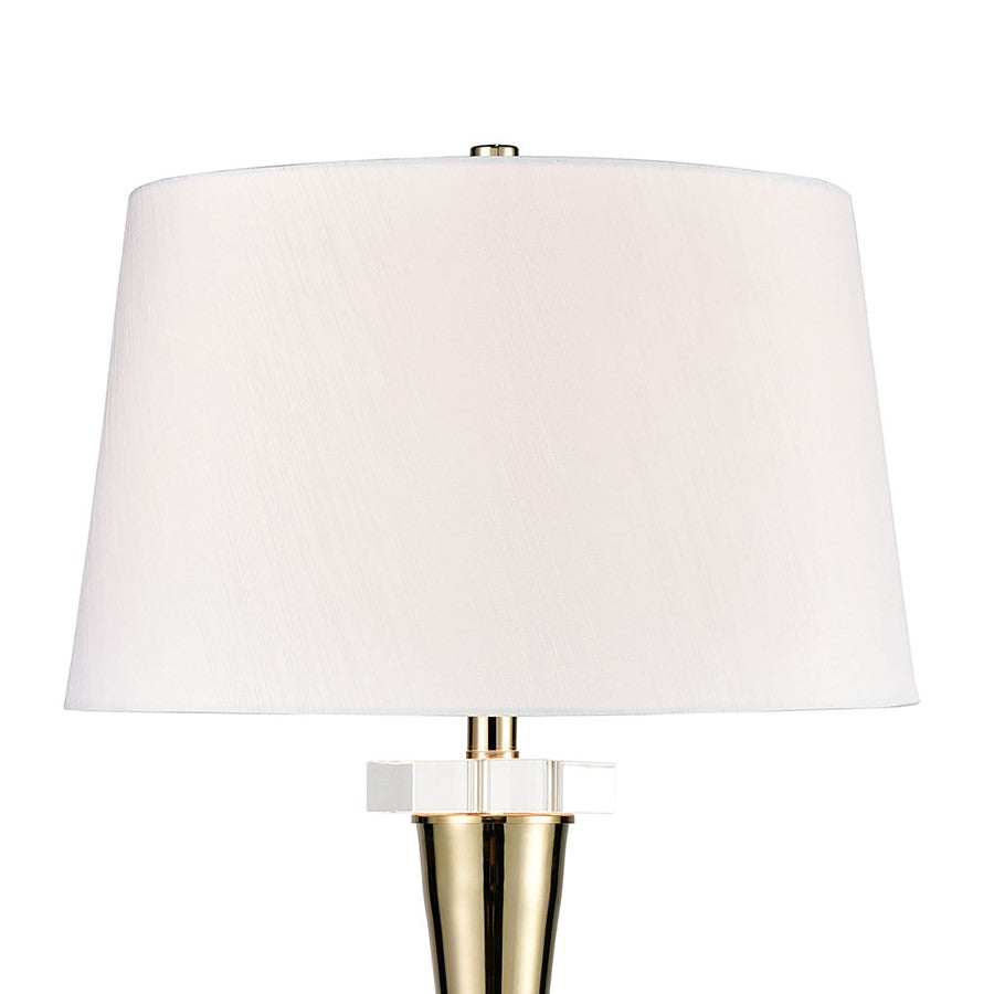 Atlas Lighting Brandt 32in 1-Light Table Lamp | Transitional Gold Metal and Clear Crystal with White Faux Silk Shade | Living Room | Model PL11041-GD