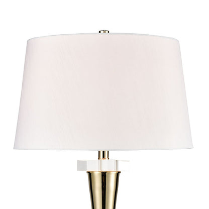 Atlas Lighting Brandt 32in 1-Light Table Lamp | Transitional Gold Metal and Clear Crystal with White Faux Silk Shade | Living Room | Model PL11041-GD