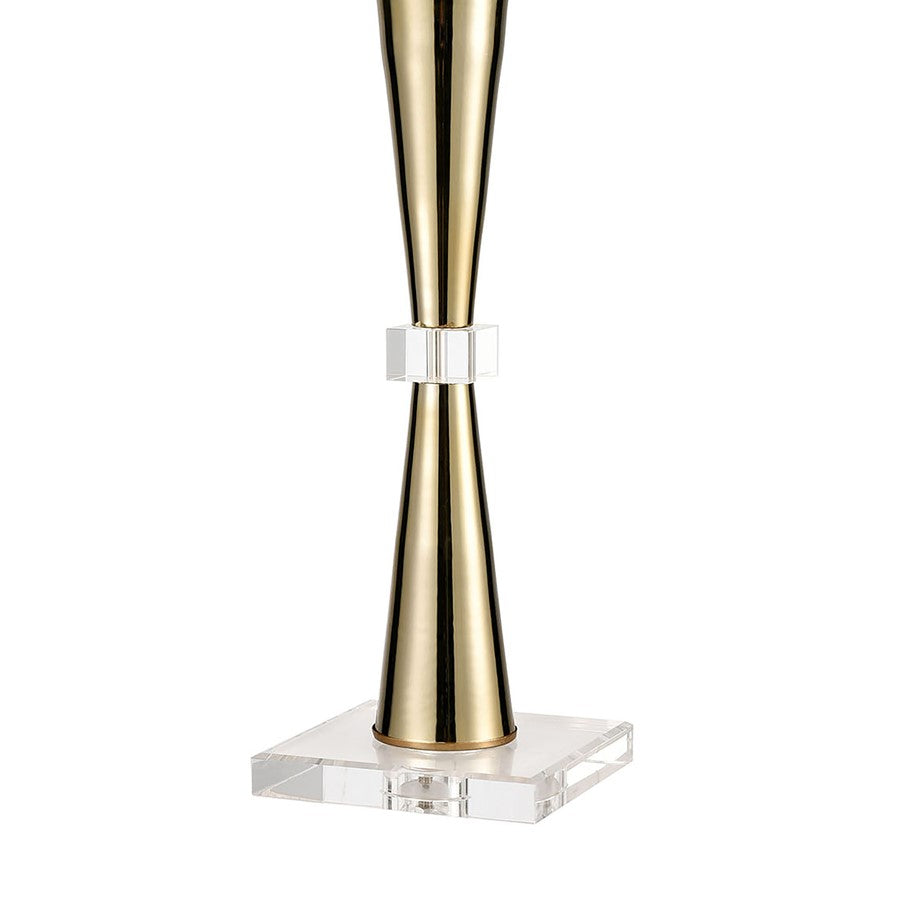 Atlas Lighting Brandt 32in 1-Light Table Lamp | Transitional Gold Metal and Clear Crystal with White Faux Silk Shade | Living Room | Model PL11041-GD