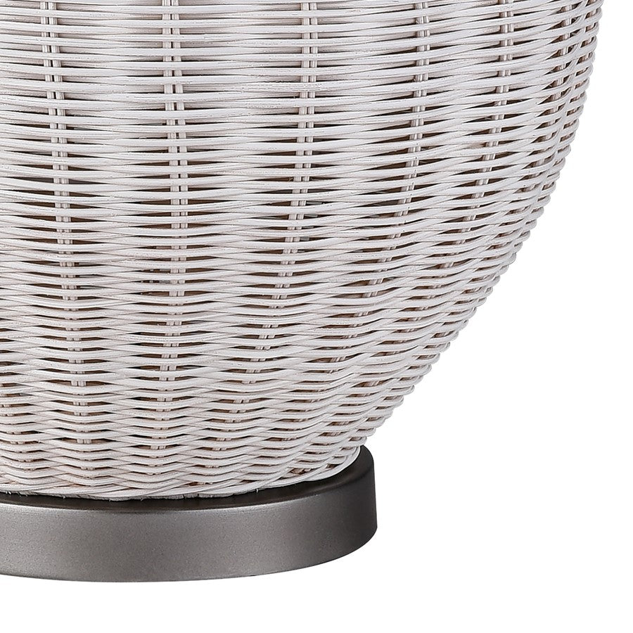 Atlas Lighting Brinley 29in 1-Light Table Lamp | Transitional White Rattan and Pewter Metal with White Linen Shade | Living Room | Model PL11042-WH