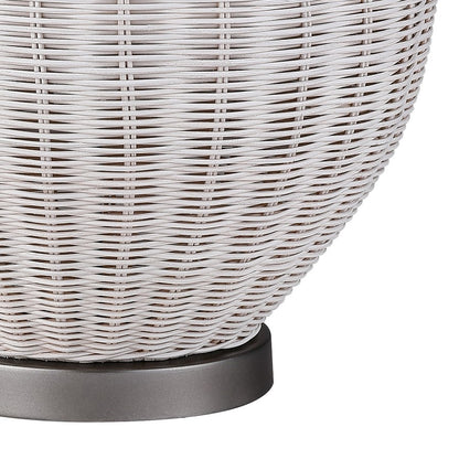 Atlas Lighting Brinley 29in 1-Light Table Lamp | Transitional White Rattan and Pewter Metal with White Linen Shade | Living Room | Model PL11042-WH