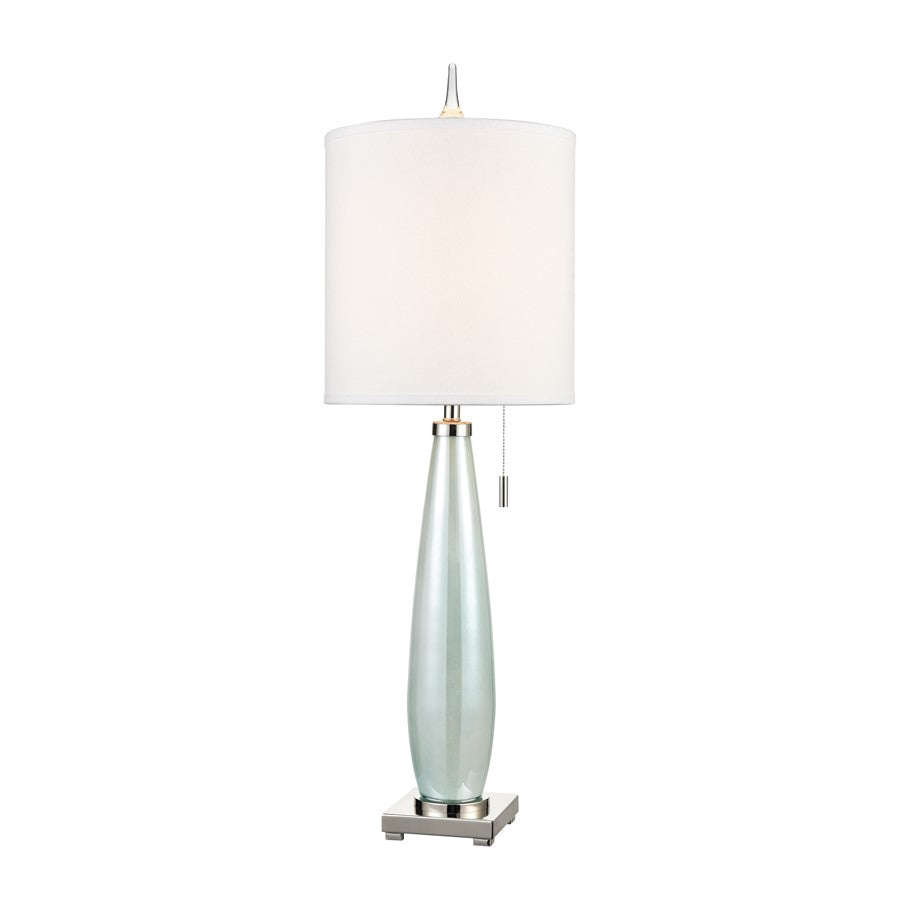 Atlas Lighting Confection 41in 1-Light Table Lamp | Transitional Seafoam Blue Glass and White Fabric Shade | Living Room & Bedroom | Model PL11046-BL