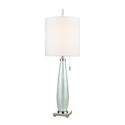 Atlas Lighting Confection 41in 1-Light Table Lamp | Transitional Seafoam Blue Glass and White Fabric Shade | Living Room & Bedroom | Model PL11046-BL