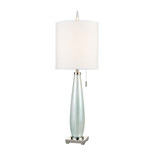 Atlas Lighting Confection 41in 1-Light Table Lamp | Transitional Seafoam Blue Glass and White Fabric Shade | Living Room & Bedroom | Model PL11046-BL