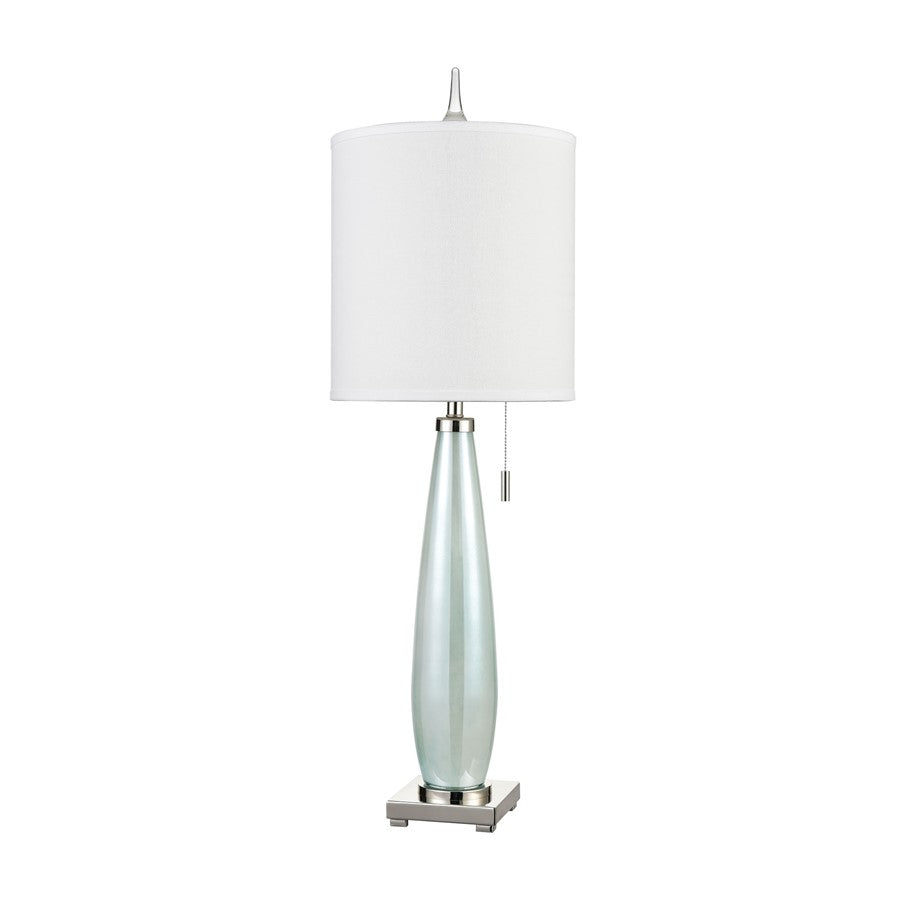 Atlas Lighting Confection 41in 1-Light Table Lamp | Transitional Seafoam Blue Glass and White Fabric Shade | Living Room & Bedroom | Model PL11046-BL