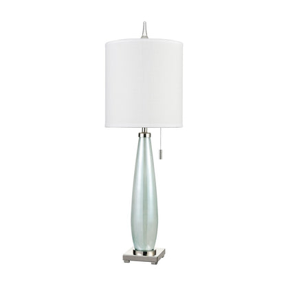 Atlas Lighting Confection 41in 1-Light Table Lamp | Transitional Seafoam Blue Glass and White Fabric Shade | Living Room & Bedroom | Model PL11046-BL