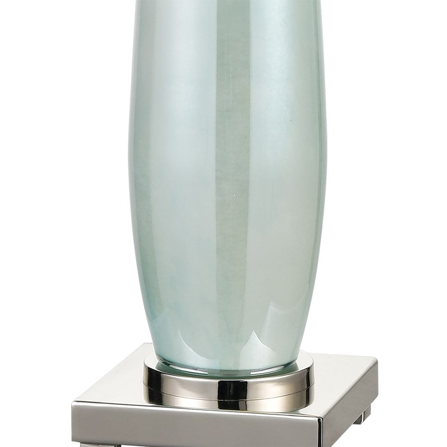 Atlas Lighting Confection 41in 1-Light Table Lamp | Transitional Seafoam Blue Glass and White Fabric Shade | Living Room & Bedroom | Model PL11046-BL
