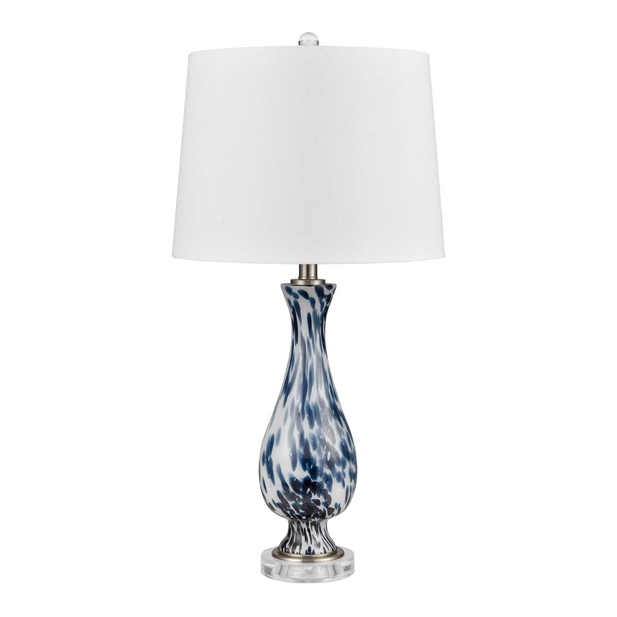 Atlas Lighting Cordelia Sound 30in 1-Light Table Lamp Set of 2 | Transitional Blue and White Glass and White Fabric Shade | Model PL11047-BLS